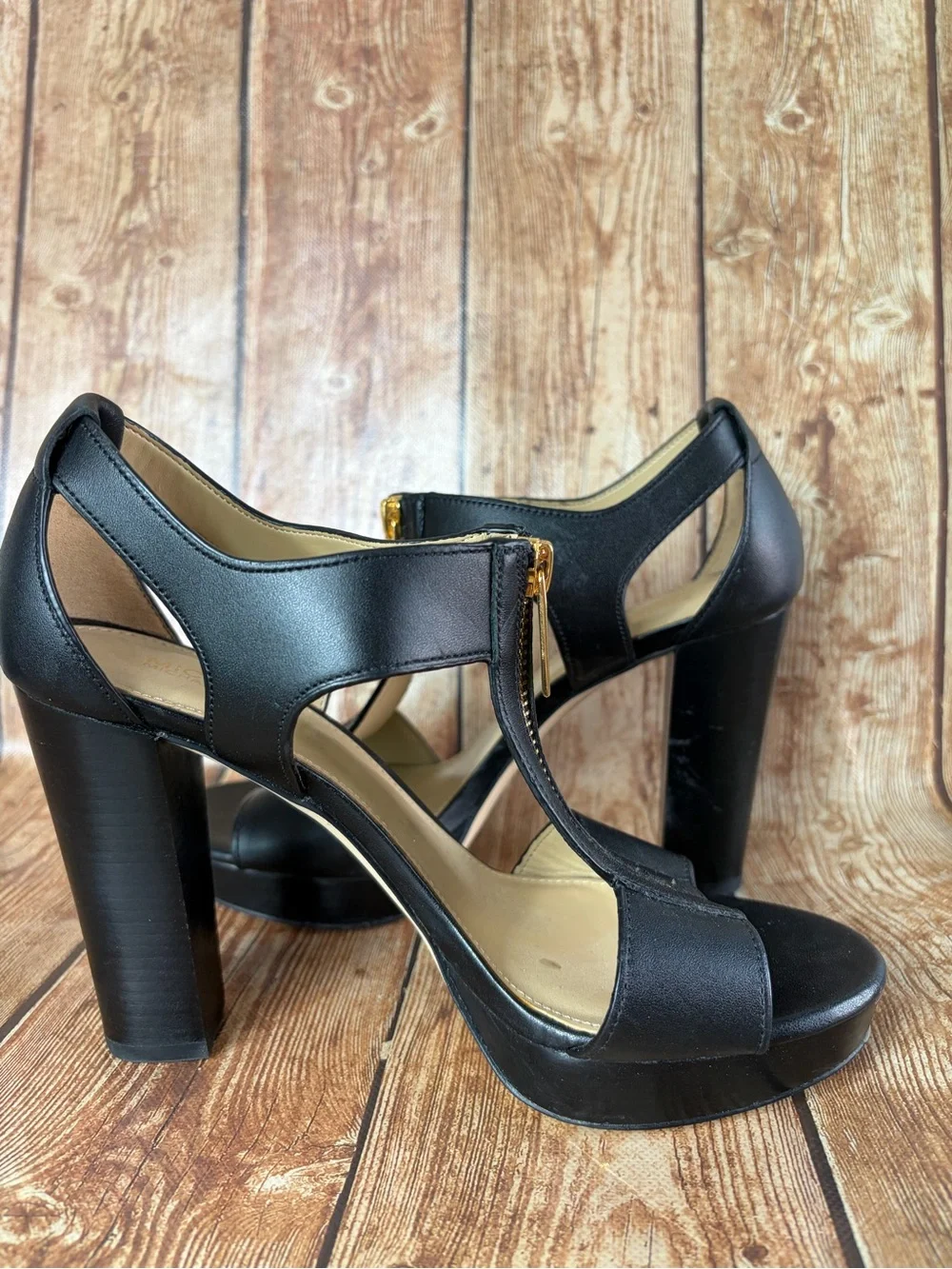 Michael Kors Black Platform Block Heel Sandals with Zip Accent 6.5